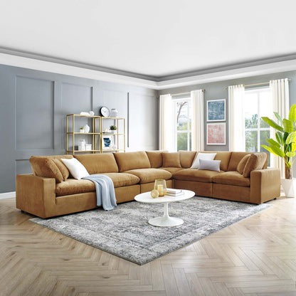 Commix Down Filled Overstuffed Performance Velvet 6-Piece Sectional Sofa, Velvet, Brown, 20615