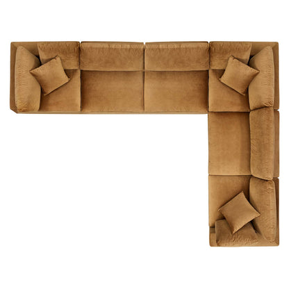 Commix Down Filled Overstuffed Performance Velvet 6-Piece Sectional Sofa, Velvet, Brown, 20615