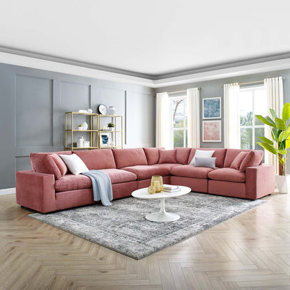 Commix Down Filled Overstuffed Performance Velvet 6-Piece Sectional Sofa, Velvet, Pink, 20616