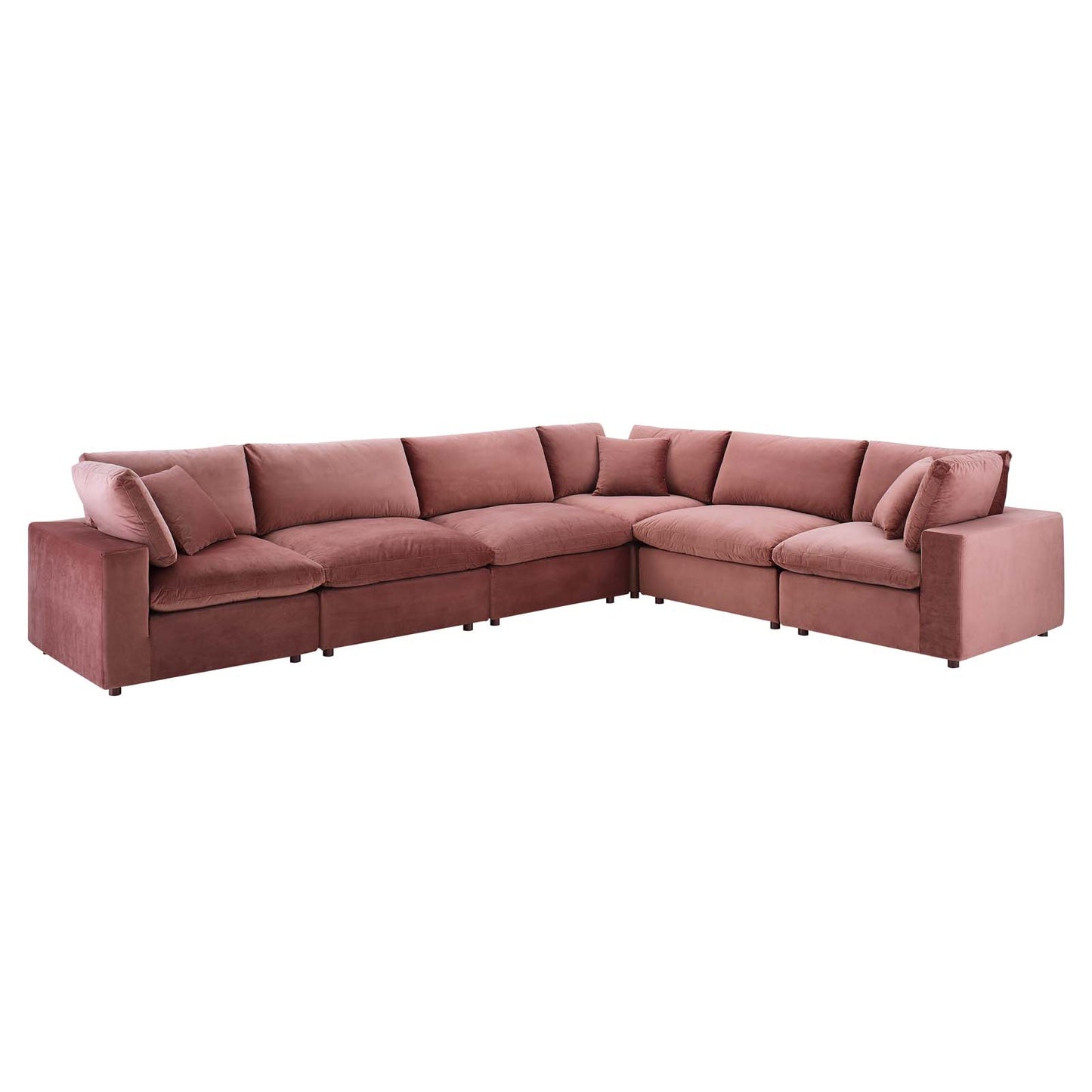 Commix Down Filled Overstuffed Performance Velvet 6-Piece Sectional Sofa, Velvet, Pink, 20616