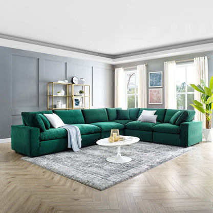 Commix Down Filled Overstuffed Performance Velvet 6-Piece Sectional Sofa, Velvet, Green, 20617