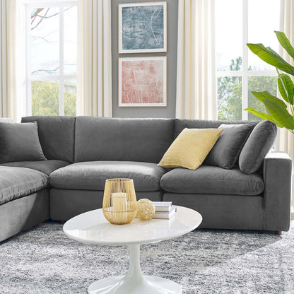 Commix Down Filled Overstuffed Performance Velvet 6-Piece Sectional Sofa, Velvet, Grey Gray, 20618