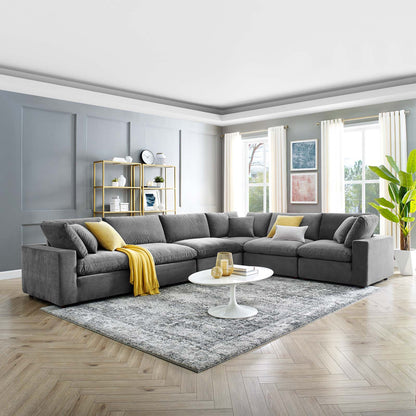 Commix Down Filled Overstuffed Performance Velvet 6-Piece Sectional Sofa, Velvet, Grey Gray, 20618