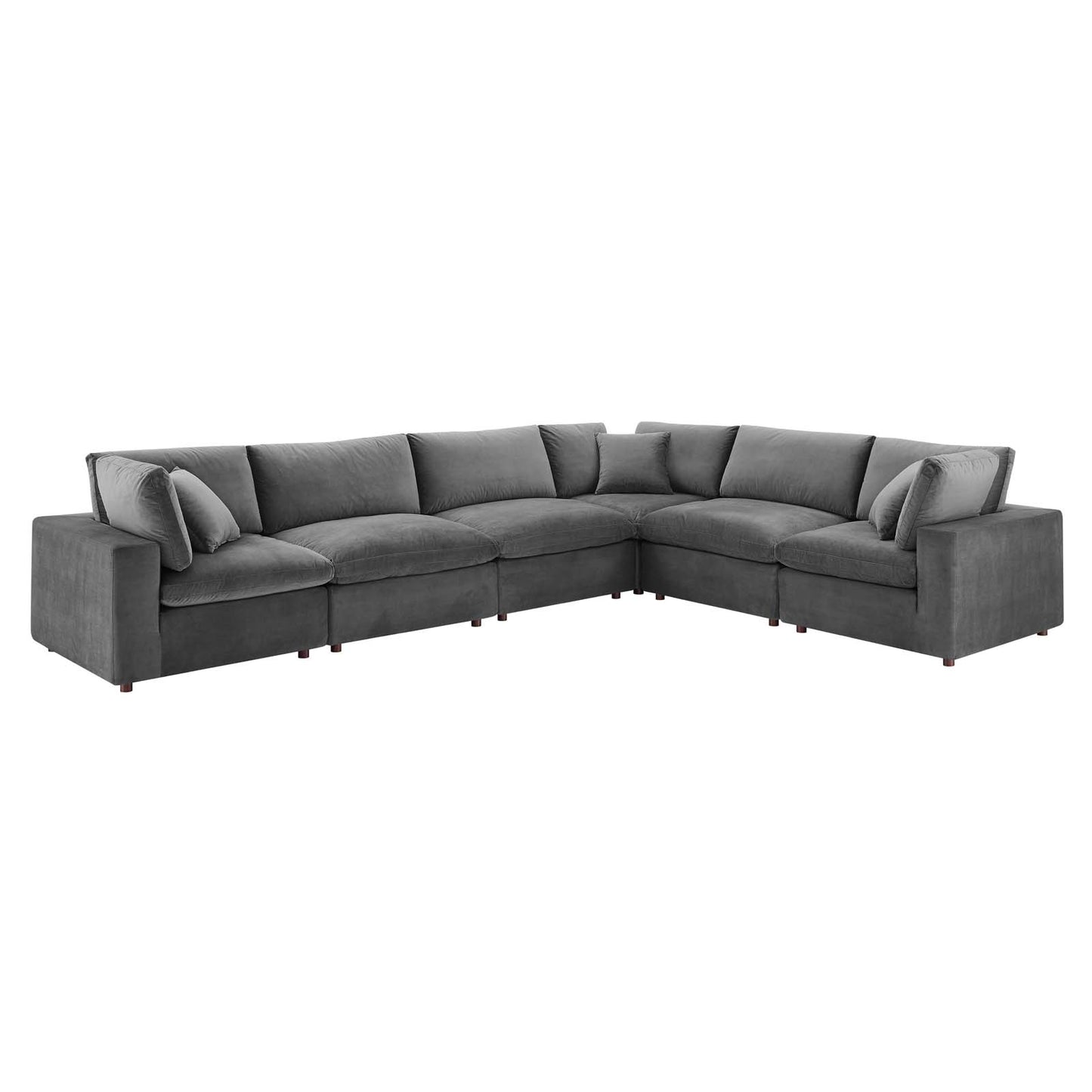 Commix Down Filled Overstuffed Performance Velvet 6-Piece Sectional Sofa, Velvet, Grey Gray, 20618