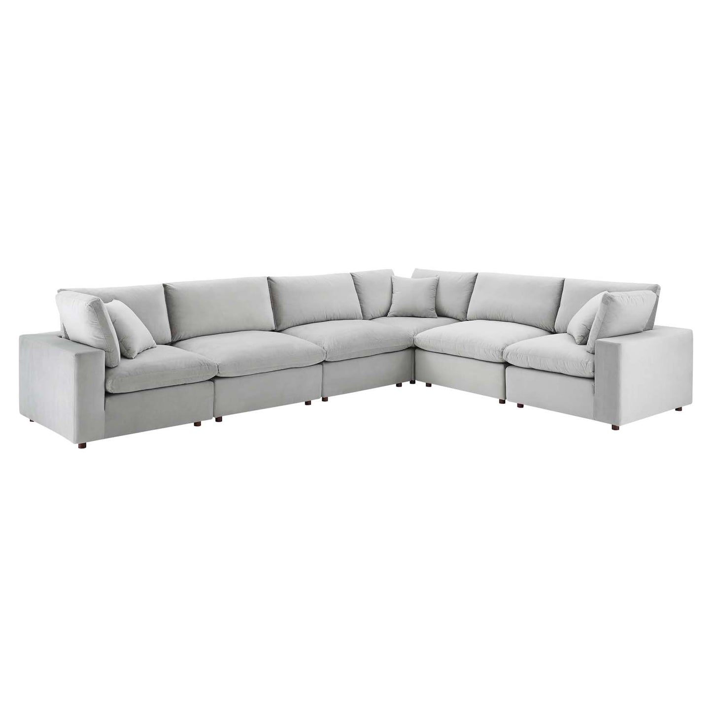 Commix Down Filled Overstuffed Performance Velvet 6-Piece Sectional Sofa, Velvet, Light Grey Gray, 20619