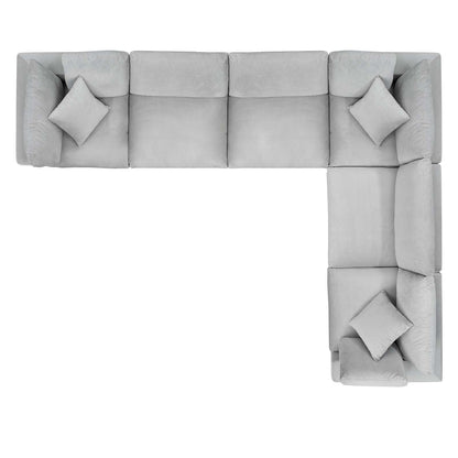 Commix Down Filled Overstuffed Performance Velvet 6-Piece Sectional Sofa, Velvet, Light Grey Gray, 20619