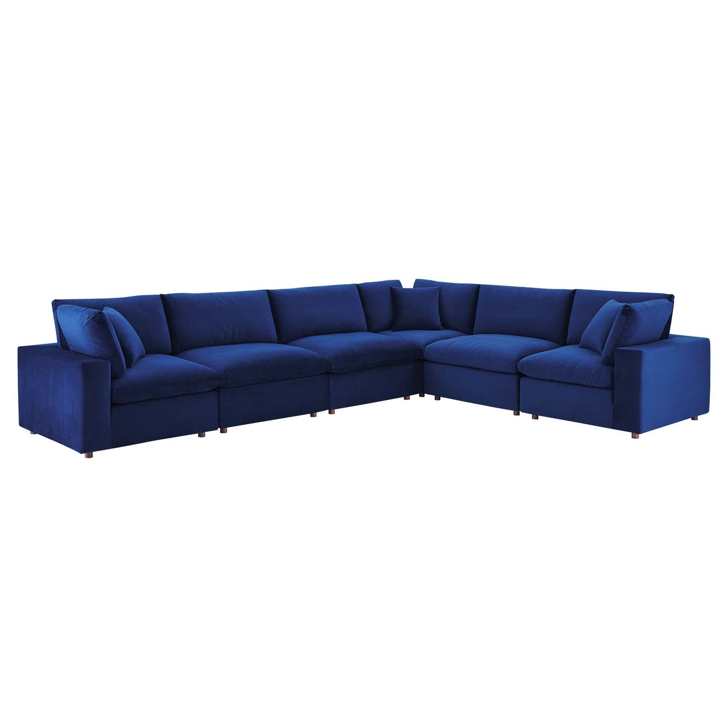 Commix Down Filled Overstuffed Performance Velvet 6-Piece Sectional Sofa, Velvet, Blue Navy, 20620
