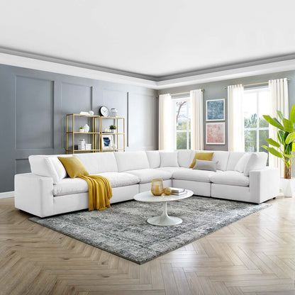 Commix Down Filled Overstuffed Performance Velvet 6-Piece Sectional Sofa, Velvet, White, 20621