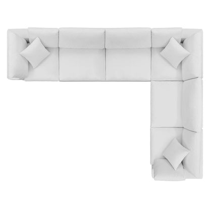Commix Down Filled Overstuffed Performance Velvet 6-Piece Sectional Sofa, Velvet, White, 20621
