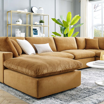 Commix Down Filled Overstuffed Performance Velvet 7-Piece Sectional Sofa, Velvet, Brown, 20622