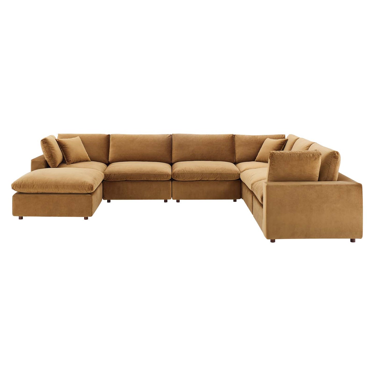 Commix Down Filled Overstuffed Performance Velvet 7-Piece Sectional Sofa, Velvet, Brown, 20622