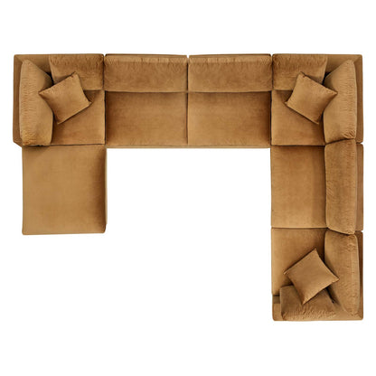 Commix Down Filled Overstuffed Performance Velvet 7-Piece Sectional Sofa, Velvet, Brown, 20622