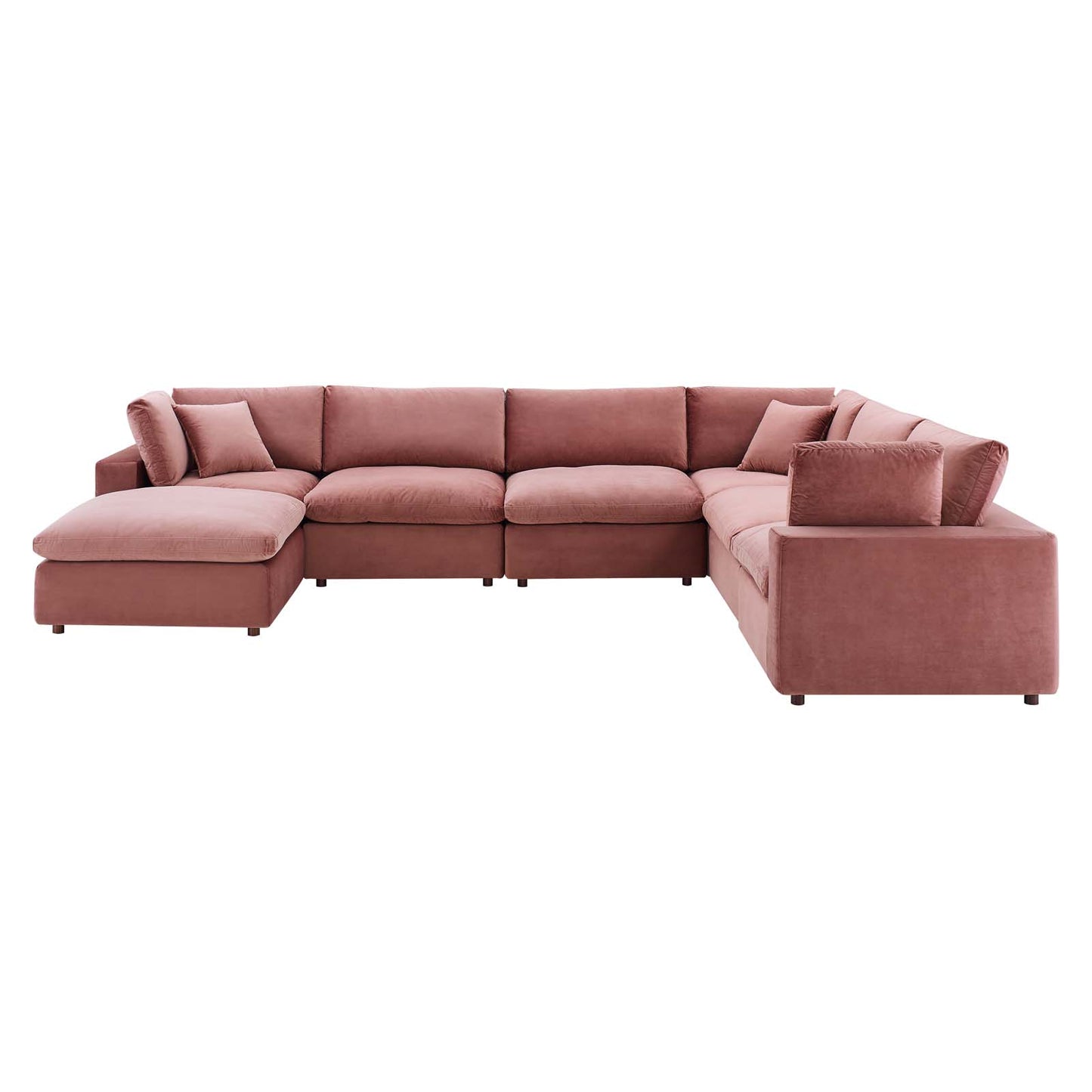 Commix Down Filled Overstuffed Performance Velvet 7-Piece Sectional Sofa, Velvet, Pink, 20623