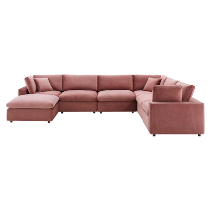 Commix Down Filled Overstuffed Performance Velvet 7-Piece Sectional Sofa, Velvet, Pink, 20623