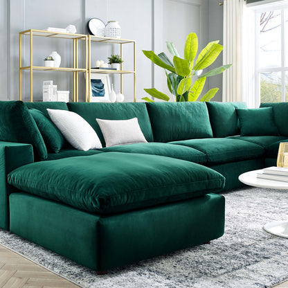 Commix Down Filled Overstuffed Performance Velvet 7-Piece Sectional Sofa, Velvet, Green, 20624