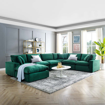 Commix Down Filled Overstuffed Performance Velvet 7-Piece Sectional Sofa, Velvet, Green, 20624