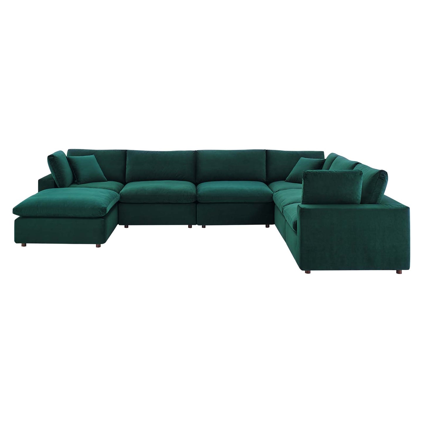 Commix Down Filled Overstuffed Performance Velvet 7-Piece Sectional Sofa, Velvet, Green, 20624