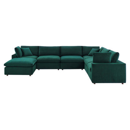 Commix Down Filled Overstuffed Performance Velvet 7-Piece Sectional Sofa, Velvet, Green, 20624
