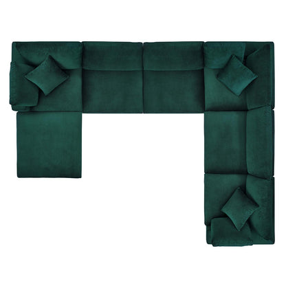 Commix Down Filled Overstuffed Performance Velvet 7-Piece Sectional Sofa, Velvet, Green, 20624