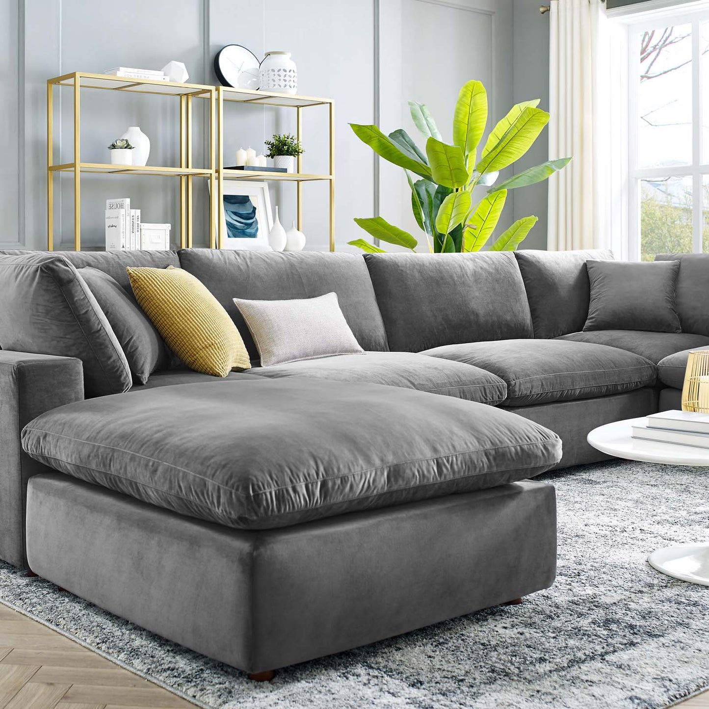 Commix Down Filled Overstuffed Performance Velvet 7-Piece Sectional Sofa, Velvet, Grey Gray, 20625