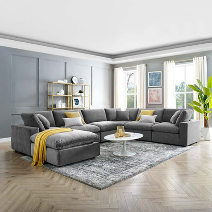 Commix Down Filled Overstuffed Performance Velvet 7-Piece Sectional Sofa, Velvet, Grey Gray, 20625