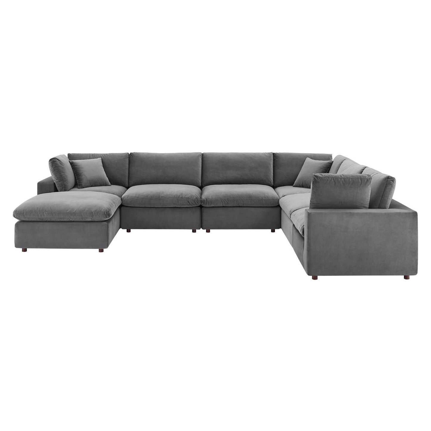 Commix Down Filled Overstuffed Performance Velvet 7-Piece Sectional Sofa, Velvet, Grey Gray, 20625