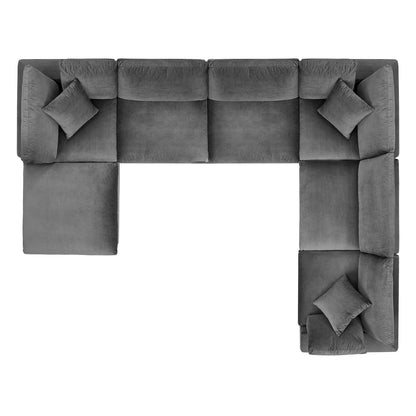Commix Down Filled Overstuffed Performance Velvet 7-Piece Sectional Sofa, Velvet, Grey Gray, 20625