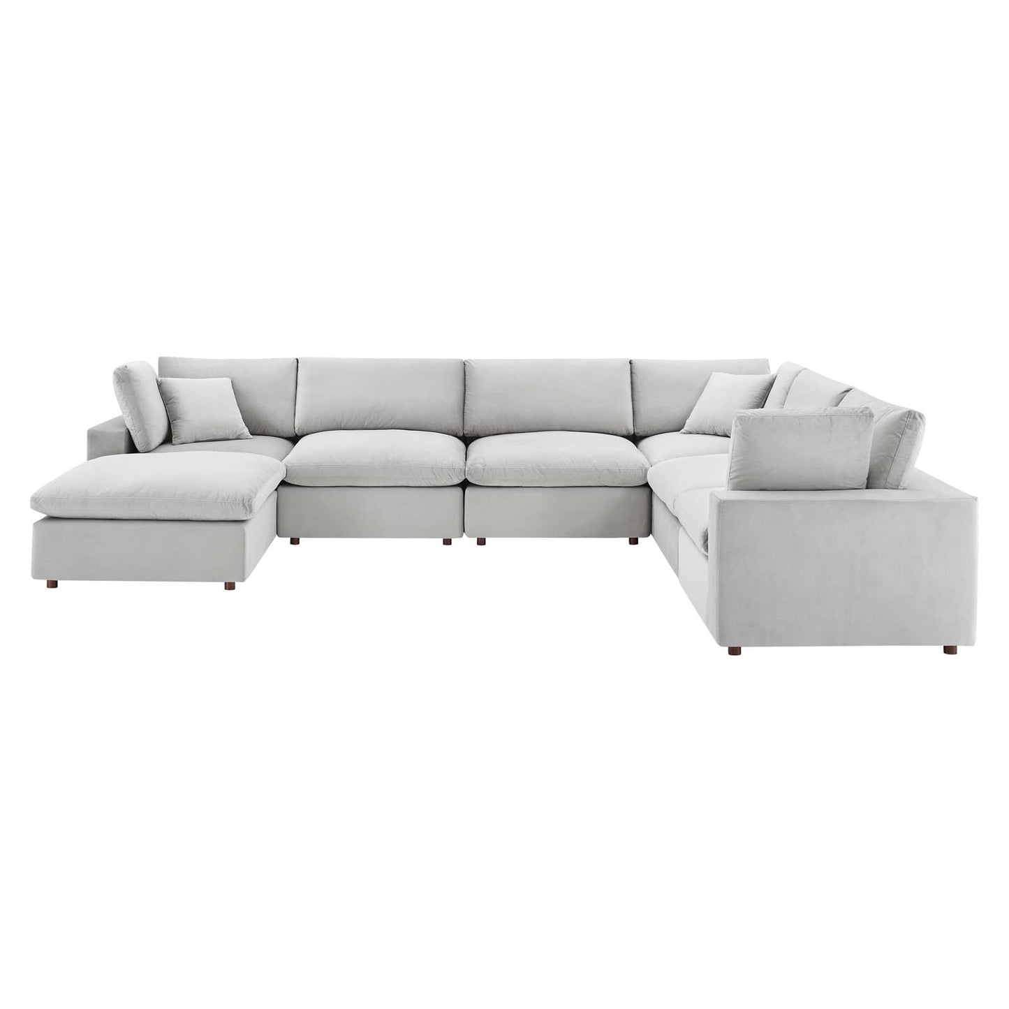 Commix Down Filled Overstuffed Performance Velvet 7-Piece Sectional Sofa, Velvet, Light Grey Gray, 20626