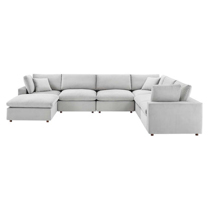 Commix Down Filled Overstuffed Performance Velvet 7-Piece Sectional Sofa, Velvet, Light Grey Gray, 20626