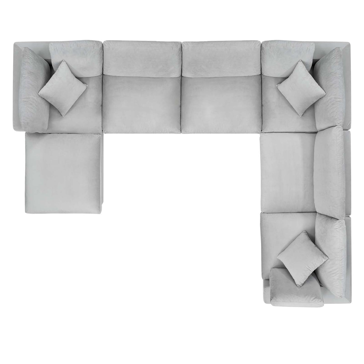 Commix Down Filled Overstuffed Performance Velvet 7-Piece Sectional Sofa, Velvet, Light Grey Gray, 20626
