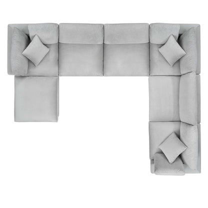 Commix Down Filled Overstuffed Performance Velvet 7-Piece Sectional Sofa, Velvet, Light Grey Gray, 20626