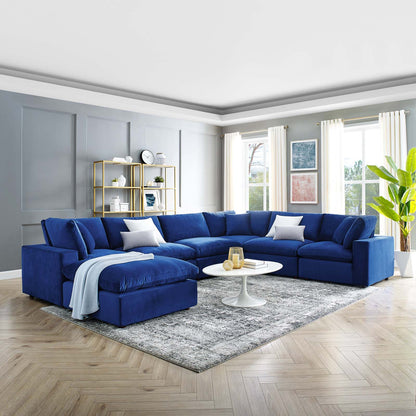 Commix Down Filled Overstuffed Performance Velvet 7-Piece Sectional Sofa, Velvet, Blue Navy, 20627