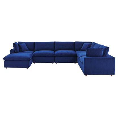 Commix Down Filled Overstuffed Performance Velvet 7-Piece Sectional Sofa, Velvet, Blue Navy, 20627