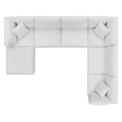 Commix Down Filled Overstuffed Performance Velvet 7-Piece Sectional Sofa, Velvet, White, 20628