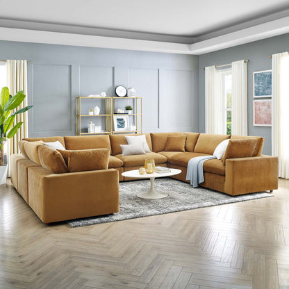 Commix Down Filled Overstuffed Performance Velvet 	8-Piece Sectional Sofa, Velvet, Brown, 20629
