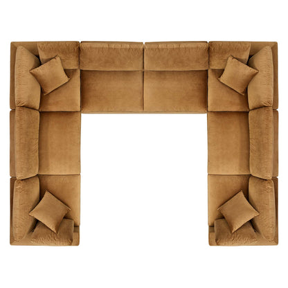 Commix Down Filled Overstuffed Performance Velvet 	8-Piece Sectional Sofa, Velvet, Brown, 20629