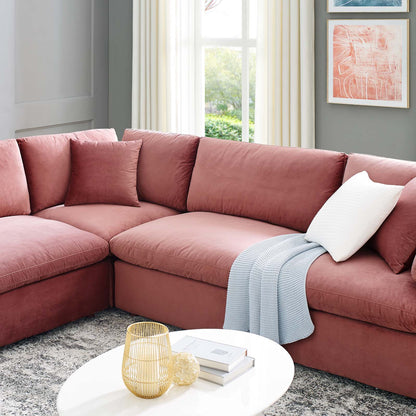 Commix Down Filled Overstuffed Performance Velvet 	8-Piece Sectional Sofa, Velvet, Pink, 20630
