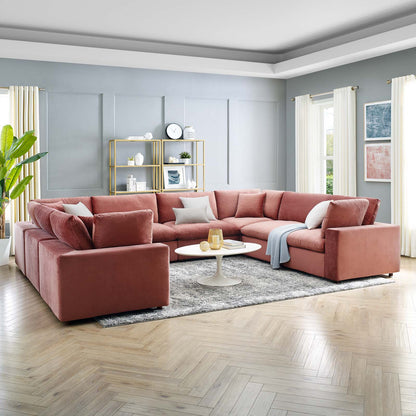 Commix Down Filled Overstuffed Performance Velvet 	8-Piece Sectional Sofa, Velvet, Pink, 20630