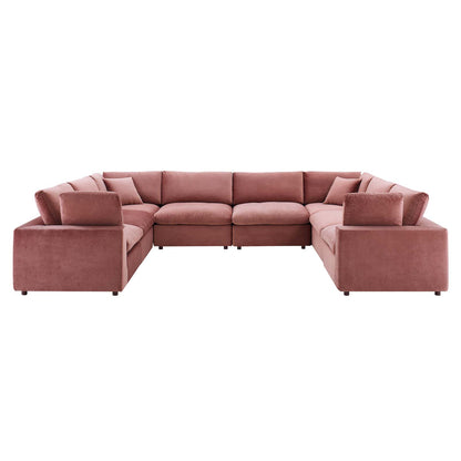 Commix Down Filled Overstuffed Performance Velvet 	8-Piece Sectional Sofa, Velvet, Pink, 20630
