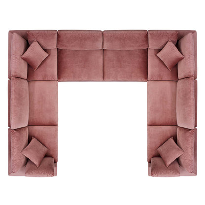 Commix Down Filled Overstuffed Performance Velvet 	8-Piece Sectional Sofa, Velvet, Pink, 20630