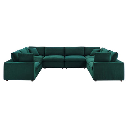 Commix Down Filled Overstuffed Performance Velvet 	8-Piece Sectional Sofa, Velvet, Green, 20631
