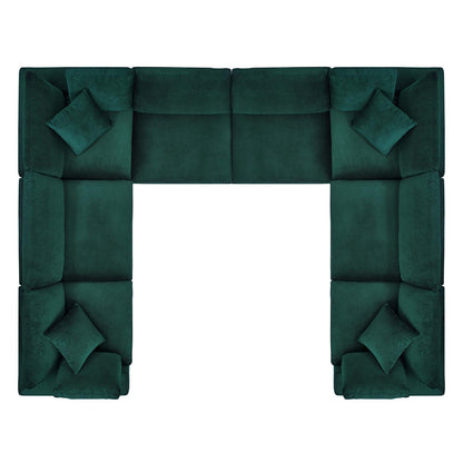 Commix Down Filled Overstuffed Performance Velvet 	8-Piece Sectional Sofa, Velvet, Green, 20631