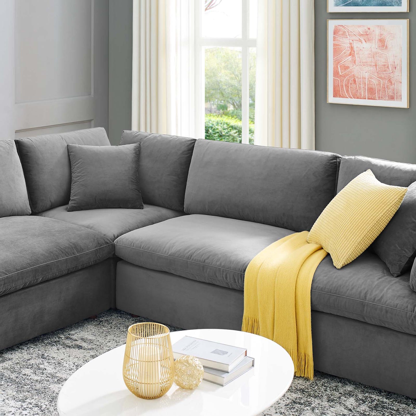 Commix Down Filled Overstuffed Performance Velvet 	8-Piece Sectional Sofa, Velvet, Grey Gray, 20632