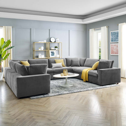 Commix Down Filled Overstuffed Performance Velvet 	8-Piece Sectional Sofa, Velvet, Grey Gray, 20632