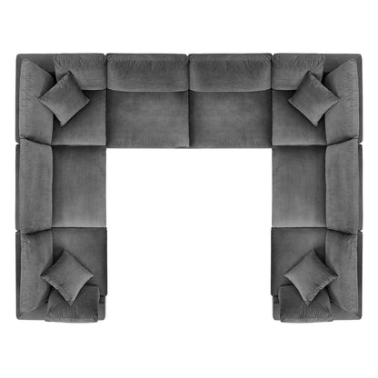 Commix Down Filled Overstuffed Performance Velvet 	8-Piece Sectional Sofa, Velvet, Grey Gray, 20632