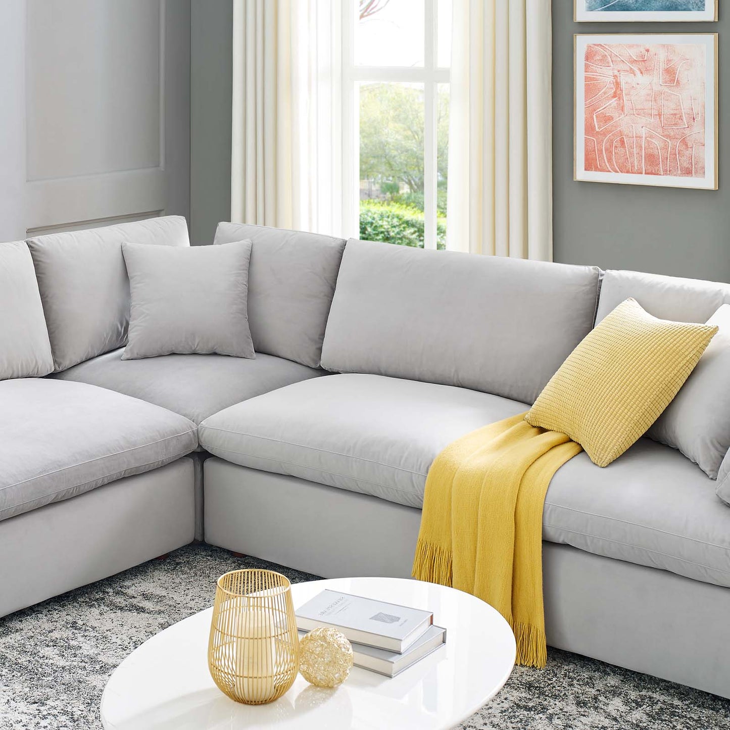 Commix Down Filled Overstuffed Performance Velvet 	8-Piece Sectional Sofa, Velvet, Light Grey Gray, 20633