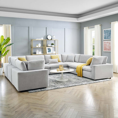 Commix Down Filled Overstuffed Performance Velvet 	8-Piece Sectional Sofa, Velvet, Light Grey Gray, 20633