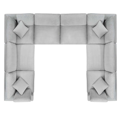 Commix Down Filled Overstuffed Performance Velvet 	8-Piece Sectional Sofa, Velvet, Light Grey Gray, 20633