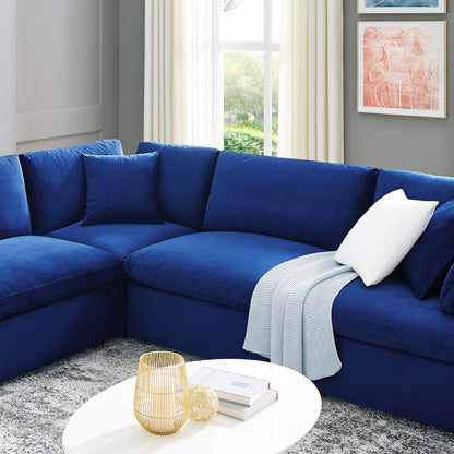 Commix Down Filled Overstuffed Performance Velvet 	8-Piece Sectional Sofa, Velvet, Blue Navy, 20634
