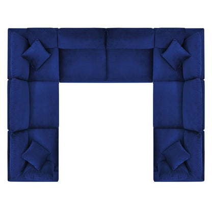 Commix Down Filled Overstuffed Performance Velvet 	8-Piece Sectional Sofa, Velvet, Blue Navy, 20634